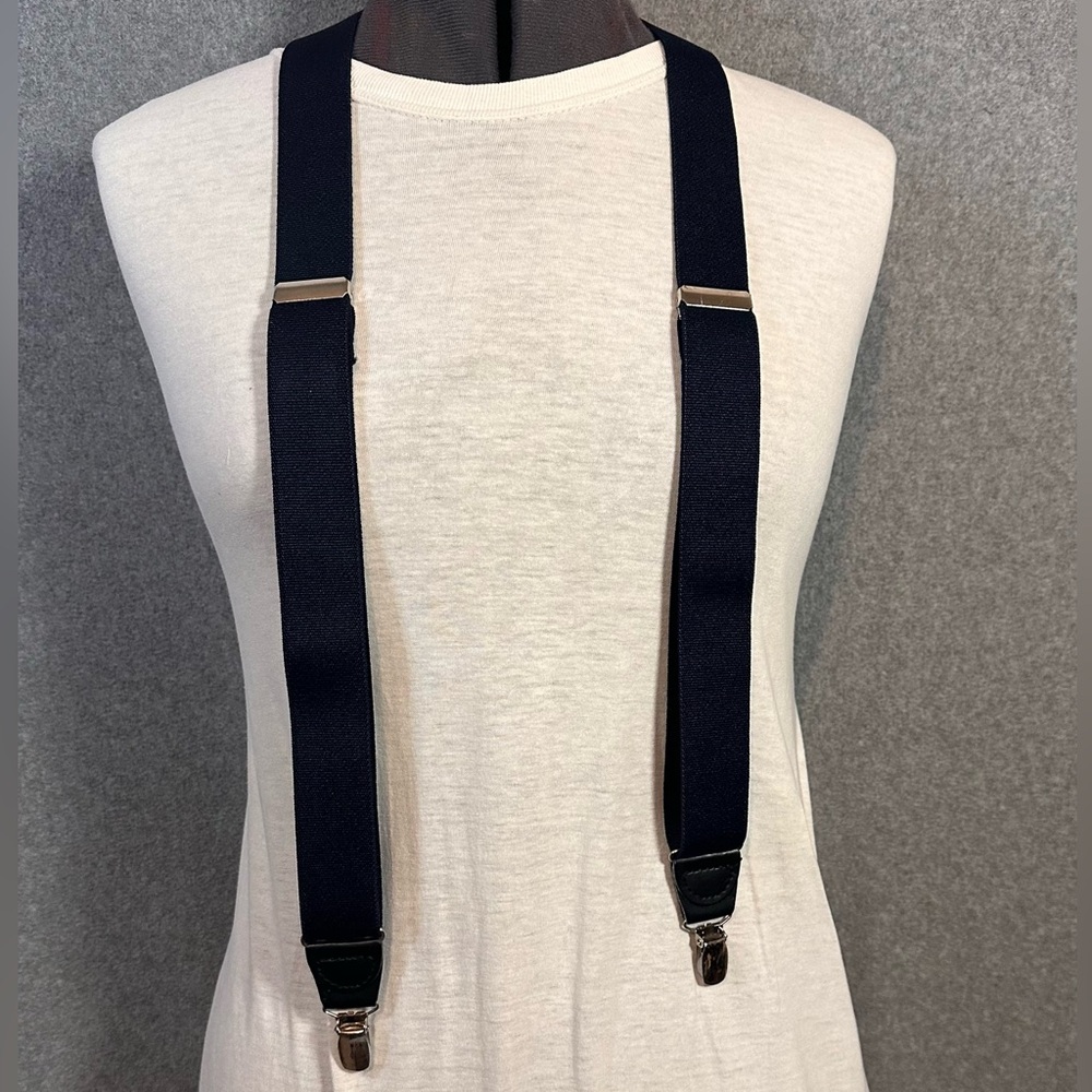 Suspenders - Mens - Navy Blue silver clips & adjustable OSFM
